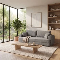 Three seater sofabed Storida pakoworld with storage space grey fabric 255x94x92cm