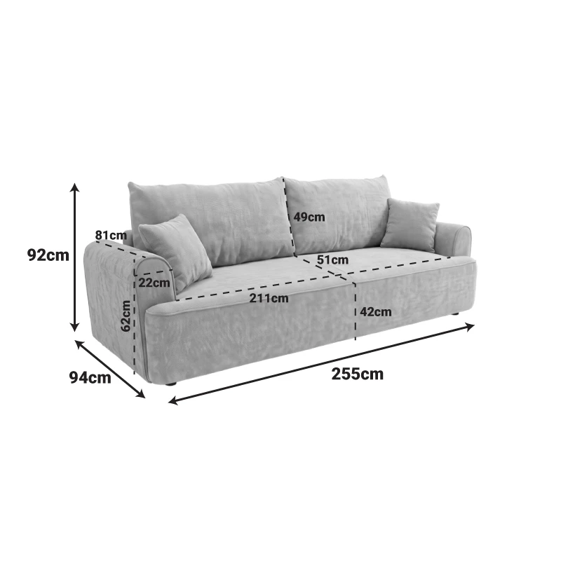 Three seater sofabed Storida pakoworld with storage space yellow fabric 255x94x92cm
