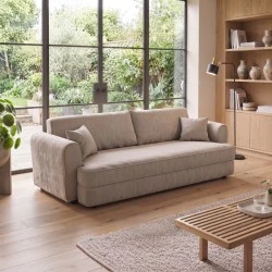 Three seater sofabed Storida pakoworld with storage space beige fabric 255x94x92cm