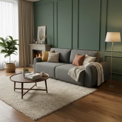 Hungie three-seater sofa bed pakoworld fabric in grey color 250x92x89cm