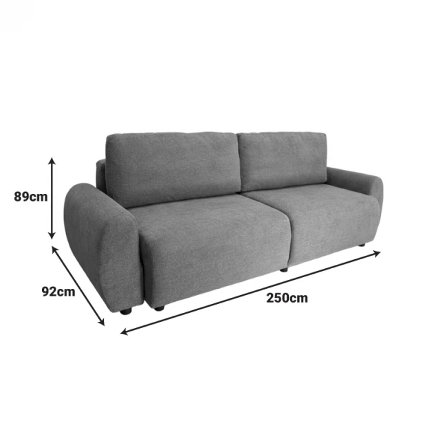 Hungie three-seater sofa bed pakoworld fabric in grey color 250x92x89cm