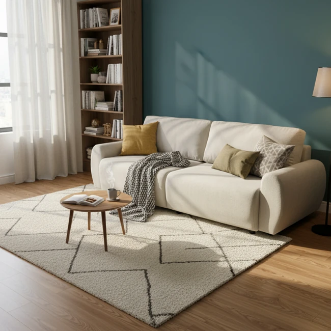 Hungie three-seater sofa bed pakoworld fabric in beige color 250x92x89cm