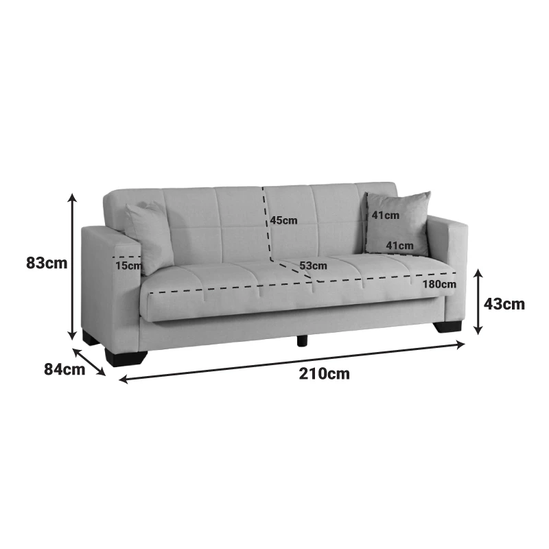 3-seater sofabed Vox pakoworld with storage space cream fabric 210x84x83cm