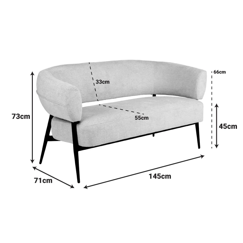 Sofa Luvina pakoworld 2seater grey  fabric with black metal leg 145x71x73cm