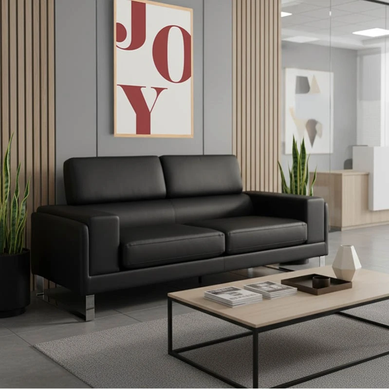 Καναπές Shea pakoworld 3θέσιος pu μαύρο-inox 198x80x87εκ
