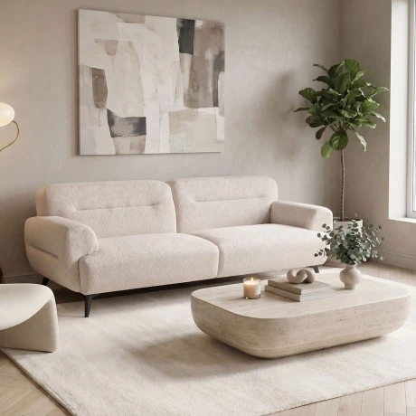3-seater sofa Anbola pakoworld ecru fabric 213x87x80cm