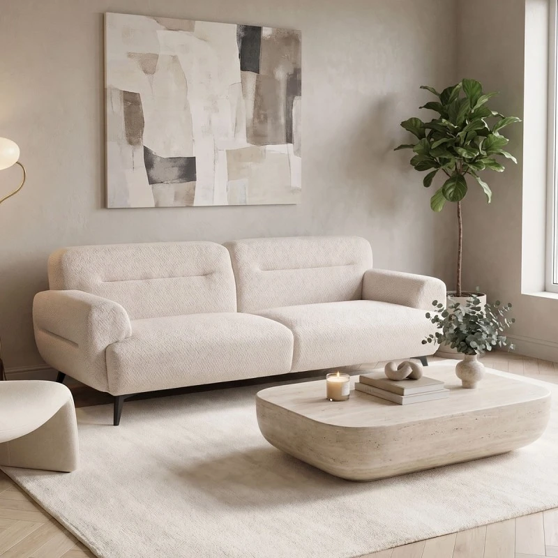 3-seater sofa Anbola pakoworld ecru fabric 213x87x80cm