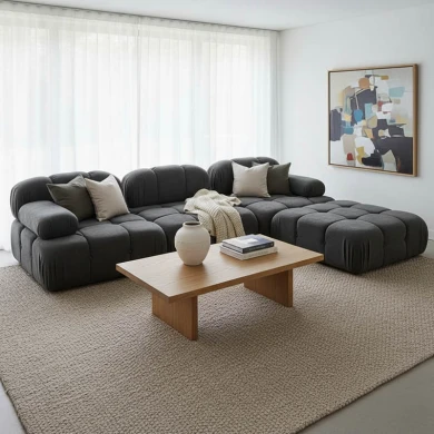 Kαναπές τριθέσιος με σκαμπό Hypnotic I pakoworld ύφασμα με μαξιλάρια σε γκρι απόχρωση 294x196x76εκ