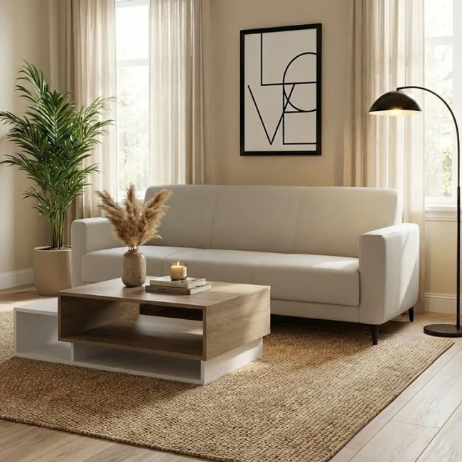 Three seater sofa Sidica pakoworld PU in beige color 185x82x81cm