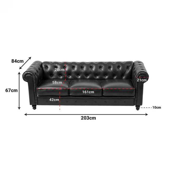 Kαναπές τριθέσιος τ. Chesterfield pakoworld pu κυπαρισσί 203x84x67εκ