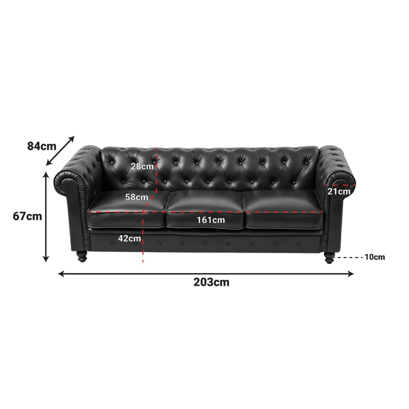 Kαναπές τριθέσιος τ. Chesterfield pakoworld pu κυπαρισσί 203x84x67εκ
