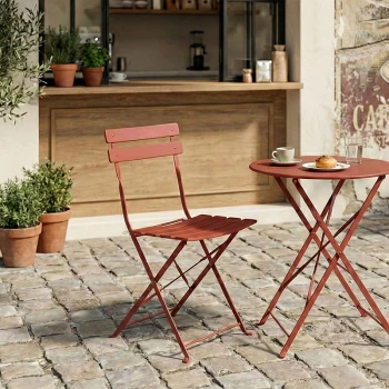 Καρέκλα Bistro pakoworld μεταλλική αναδιπλούμενη σε απόχρωση terracotta 42x46x82εκ