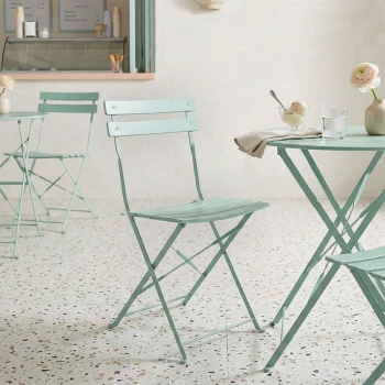 Καρέκλα Bistro pakoworld μεταλλική αναδιπλούμενη σε μέντα απόχρωση 42x46x82εκ