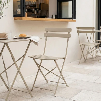 Καρέκλα Bistro pakoworld μεταλλική αναδιπλούμενη σε σαμπανί 42x46x82εκ