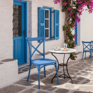 Stackable Crossie pakoworld pp chair in blue shade 38x46.5x82cm