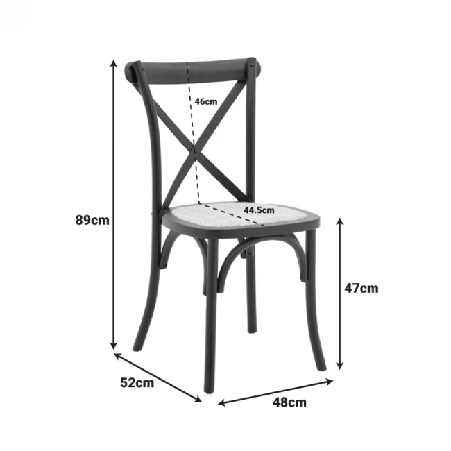 Dylon pakoworld stackable chair black beech wood-natural rattan seat 48x52x89cm