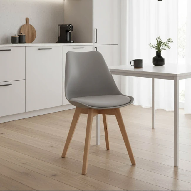 Gaston chair pakoworld PP-PU light grey color - natural leg 58x47x85cm