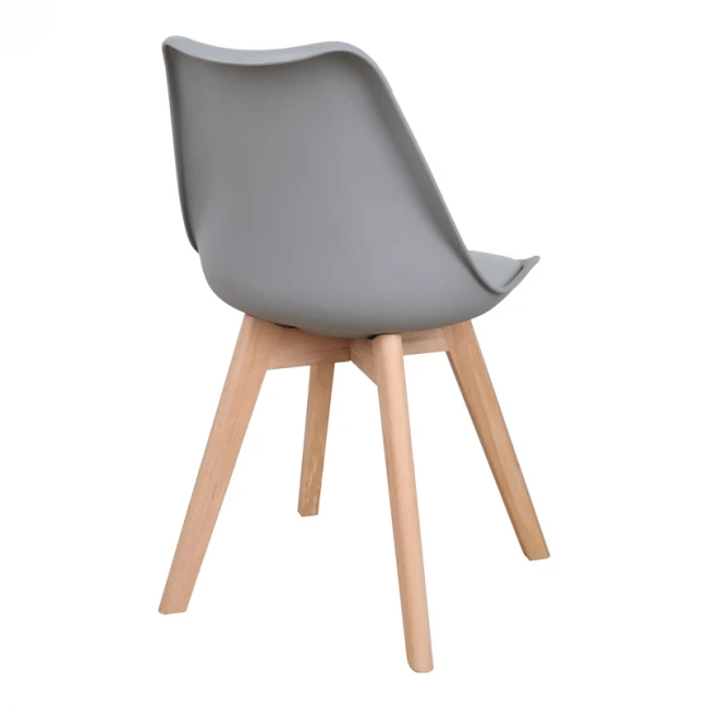 Gaston chair pakoworld PP-PU light grey color - natural leg 58x47x85cm