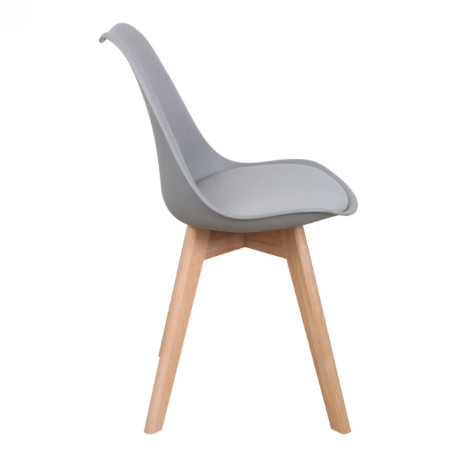 Gaston chair pakoworld PP-PU light grey color - natural leg 58x47x85cm