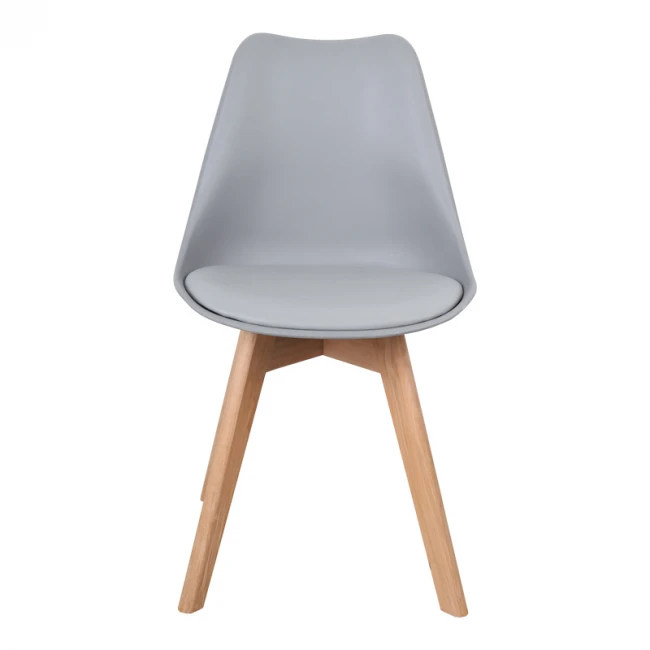 Gaston chair pakoworld PP-PU light grey color - natural leg 58x47x85cm