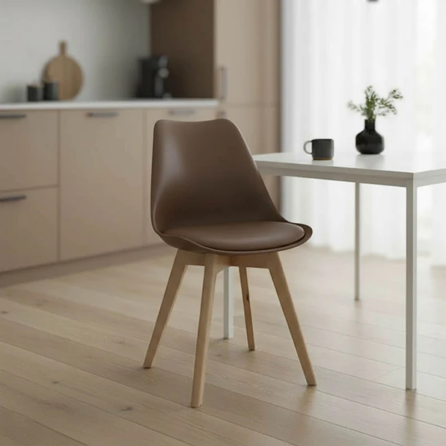 Gaston chair pakoworld PP-PU brown color - natural leg 43x51x75cm