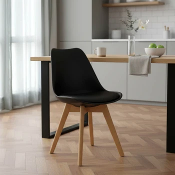 Chair Gaston pakoworld PP with PU color black - oak 43x51x75cm
