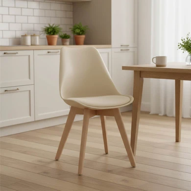 Καρέκλα Gaston pakoworld PP-PU taupe απόχρωση- φυσικό πόδι 43x51x75εκ