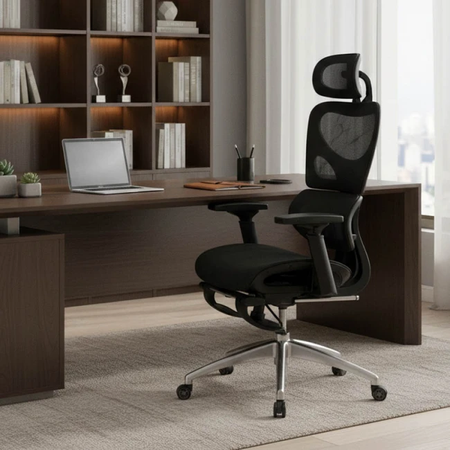 Καρέκλα γραφείου διευθυντή με υποπόδιο Thelonius pakoworld mesh μαύρο