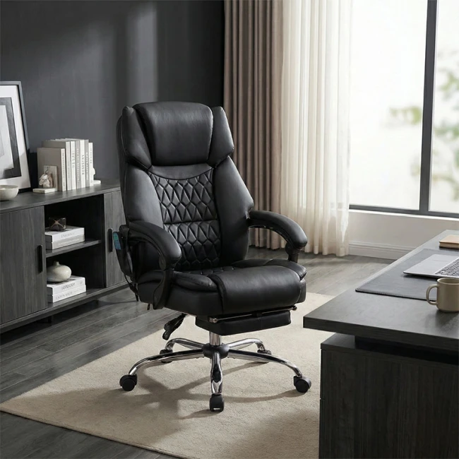 Καρέκλα γραφείου διευθυντή Thrive pakoworld Premium Quality μηχανισμός massage-θερμαινόμενη πλάτη pu μαύρο