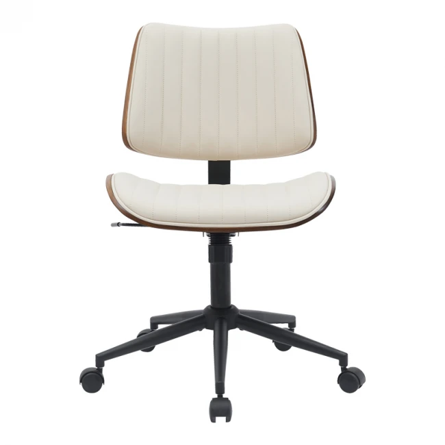 Office chair Amani pakoworld beige pu-walnut plywood 52x54x90.5cm