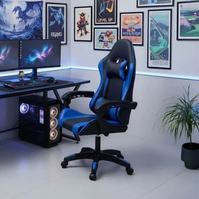 Καρέκλα γραφείου gaming William pakoworld PU μαύρο-μπλε