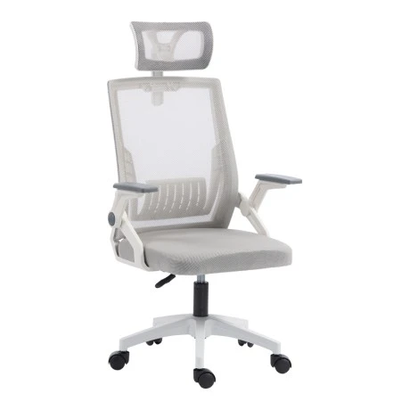 Καρέκλα γραφείου Plymot pakoworld λευκή - mesh γκρι 48x58x112-122εκ