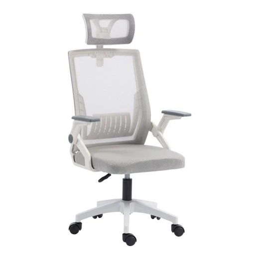 Καρέκλα γραφείου Plymot pakoworld λευκή - mesh γκρι 48x58x112-122εκ