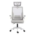 Καρέκλα γραφείου Plymot pakoworld λευκή - mesh γκρι 48x58x112-122εκ