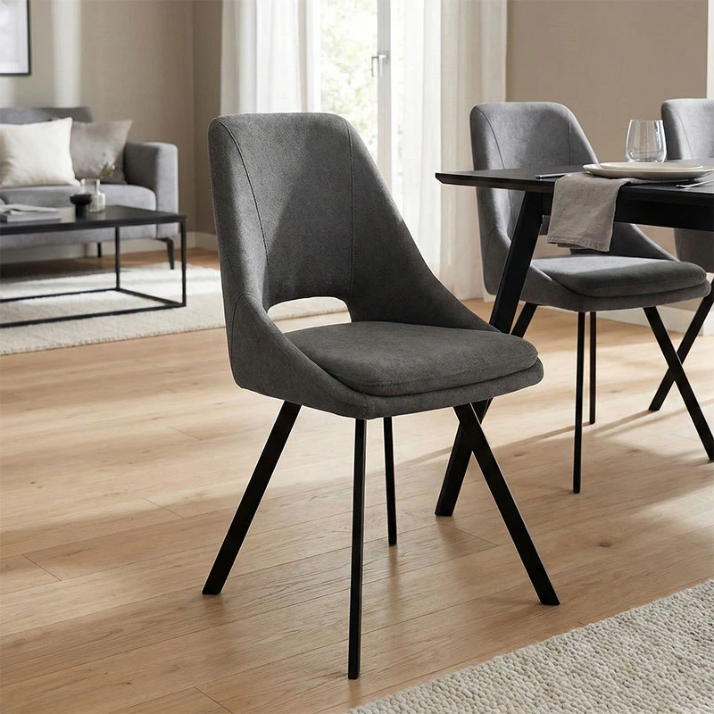 Chair Initiate pakoworld teddy fabric dark grey-black metal leg 48x57x85cm