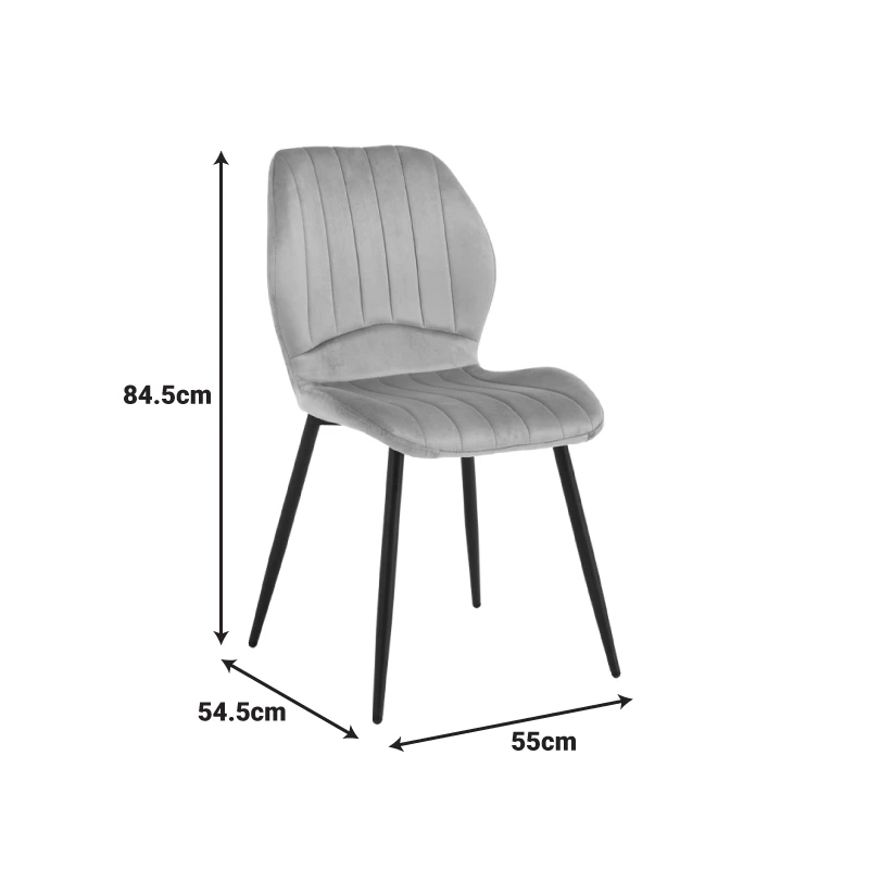 Chair Jelour pakoworld grey velvet with black metal leg 55x54,5x84,5cm