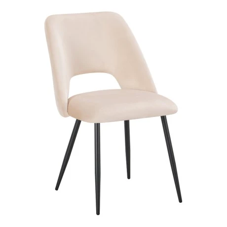 Chair Nelda pakoworld beige velvet fabric with metal black color leg 44x58x82cm