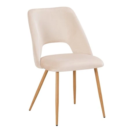 Chair Nelda pakoworld beige velvet fabric with metal natural color leg 44x58x82cm