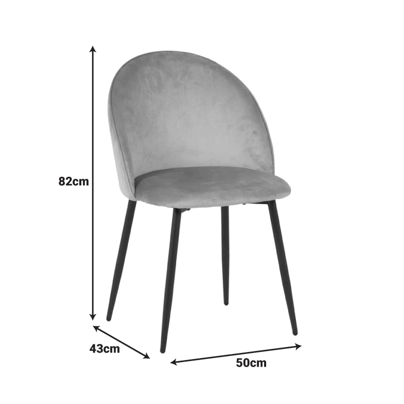 Chair Perch pakoworld velvet in grey with black metal legs 50x43x82cm