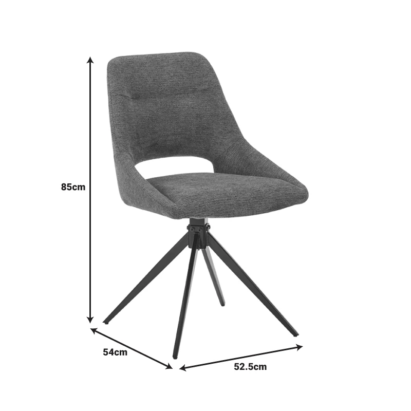 Luciano I pakoworld swivel chair in grey fabric-metal leg black 52.5x54x85cm
