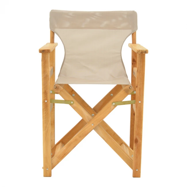 Kompa pakoworld director's chair, solid beech wood, natural - Nexus grey-beige fabric