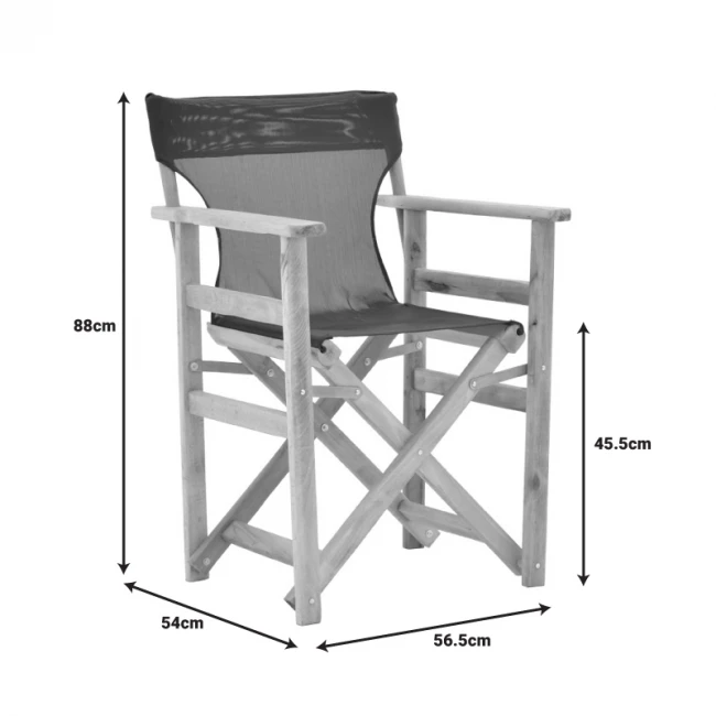 Kompa pakoworld director's chair, solid beech wood, natural - Nexus grey-beige fabric
