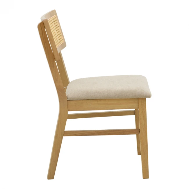 Καρέκλα Raffles pakoworld rubberwood με pe rattan και γκρι μπεζ ύφασμα 47x48x83.5εκ