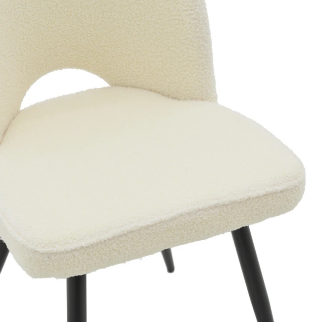 Καρέκλα Renish pakoworld μπουκλέ λευκό-μεταλλικό μαύρο πόδι 61x47x91.5εκ