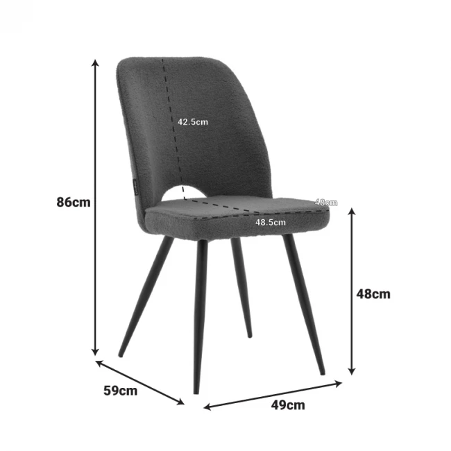 Καρέκλα Renish pakoworld μπουκλέ λευκό-μεταλλικό μαύρο πόδι 61x47x91.5εκ