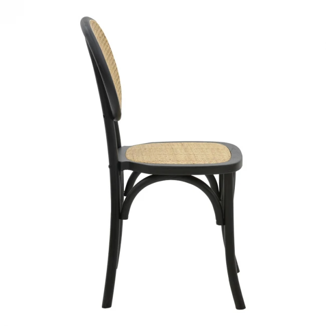 Chair stackable Zoel pakoworld black beech wood-natural rattan 45x52x82cm