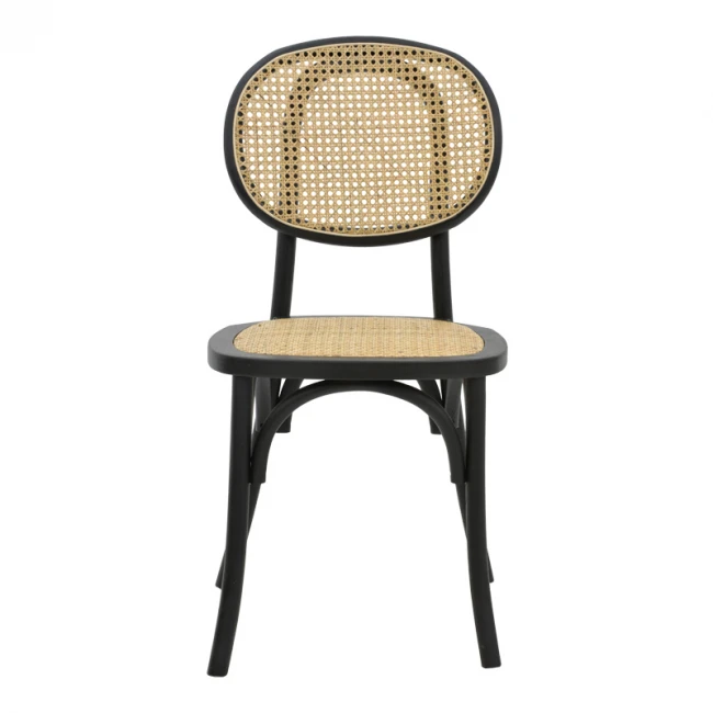 Chair stackable Zoel pakoworld black beech wood-natural rattan 45x52x82cm