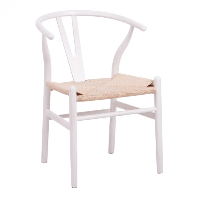 Καρέκλα Wishbone pakoworld rubberwood-σχοινί σε λευκή απόχρωση 53.5x57x74εκ