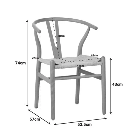 Wishbone chair pakoworld rubberwood-rope in white shade 53.5x57x74cm