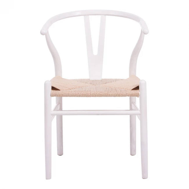 Καρέκλα Wishbone pakoworld rubberwood-σχοινί σε λευκή απόχρωση 53.5x57x74εκ